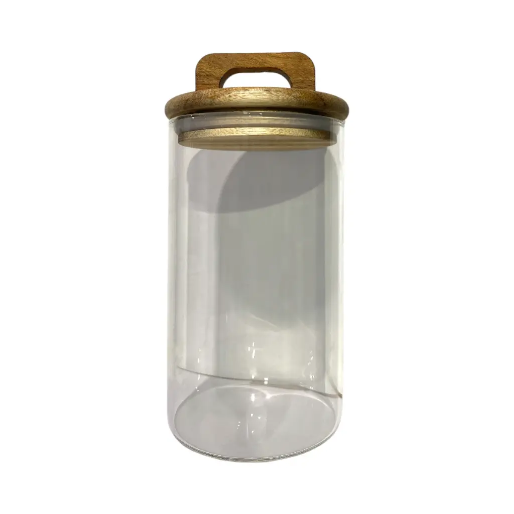 FRASCO DE VIDRIO CON TAPA DE MADERA HERMETICOS 9X19CM 600ML