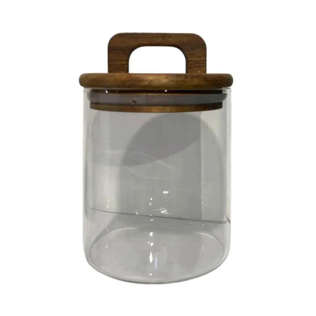 FRASCO DE VIDRIO CON TAPA DE MADERA HERMETICOS 9X14CM 400ML 