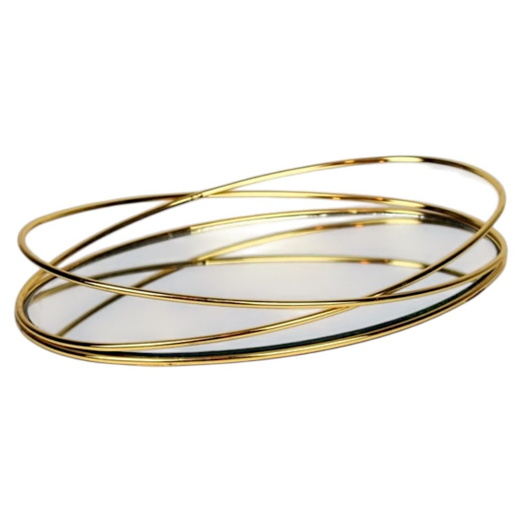 BANDEJA DE HIERRO DORADA CON BASE DE VIDRIO 38X26CM