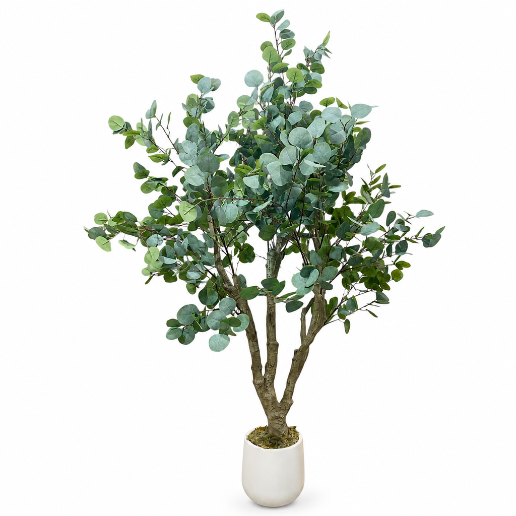 Planta de eucalipto artificial con maceta cerámica beige 170cm