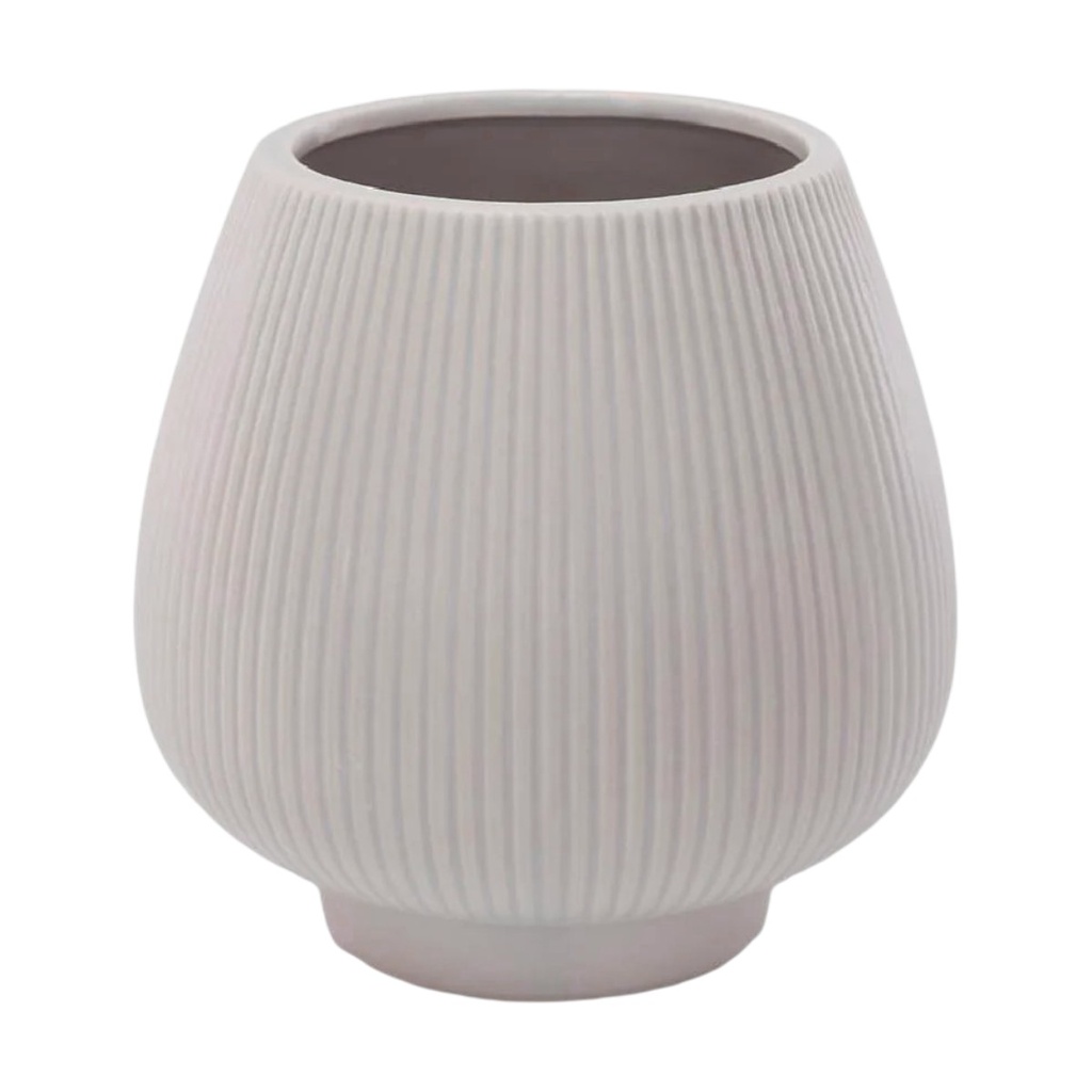MACETA DE CERAMICA LINEAS TONO GRIS 14X15CM