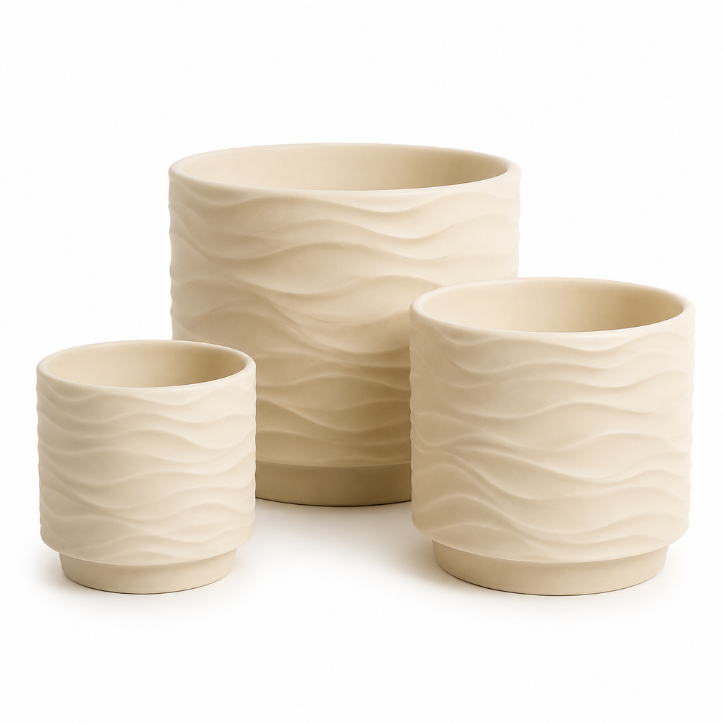 SETX3 MACETAS DE CERÁMICA CON DISEÑO CURVAS MINIMALISTA 20.5X17.5CM