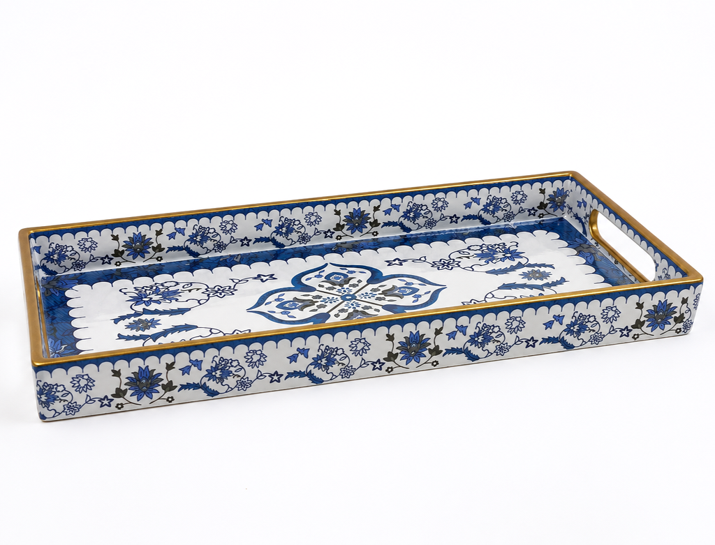 BANDEJA DECORATIVA AZUL PVC 34.5X15X3.5CM