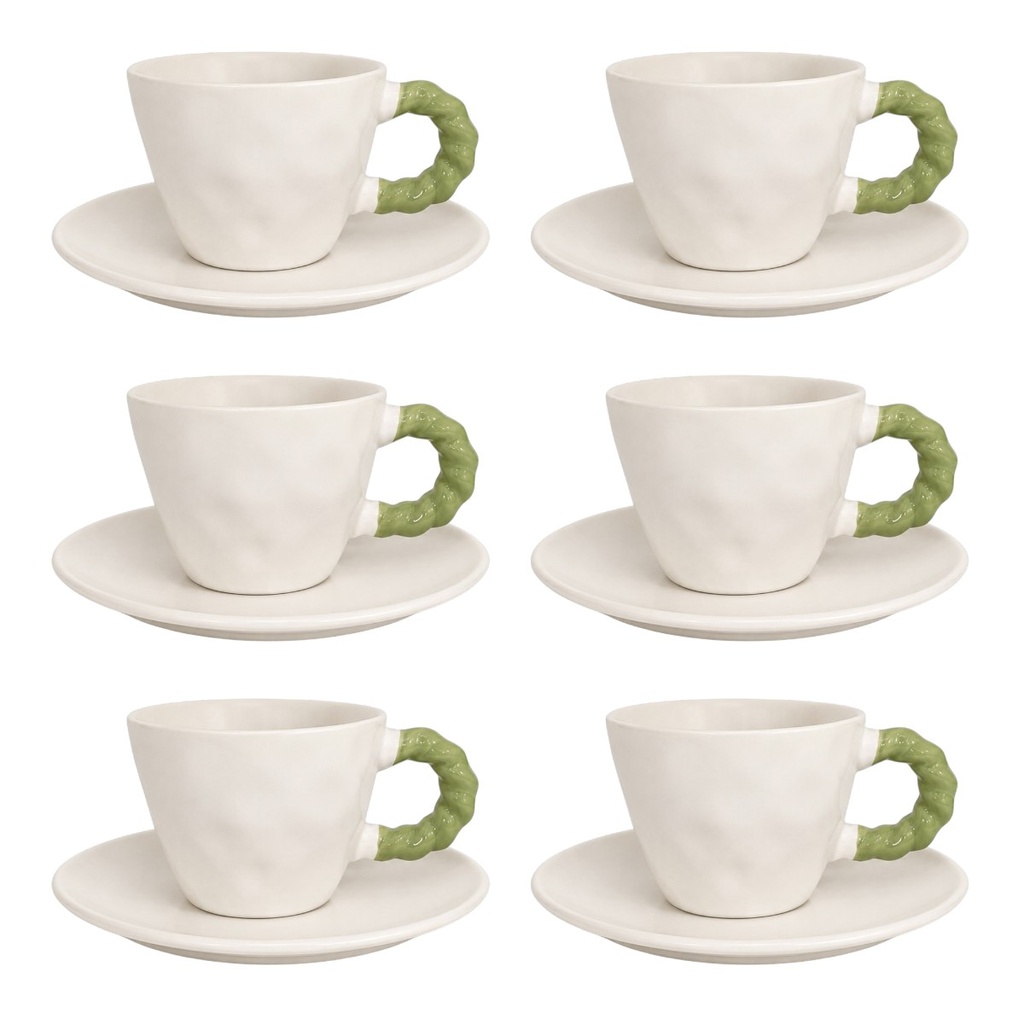 Juego de 6 tazas con plato, cerámica - 12pzs. 300ML