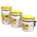 SET DE 3 FRASCOS DE CERAMICA CON DISEÑO DE LIMON 11X17.5CM, 11X14.5CM, 11X12CM