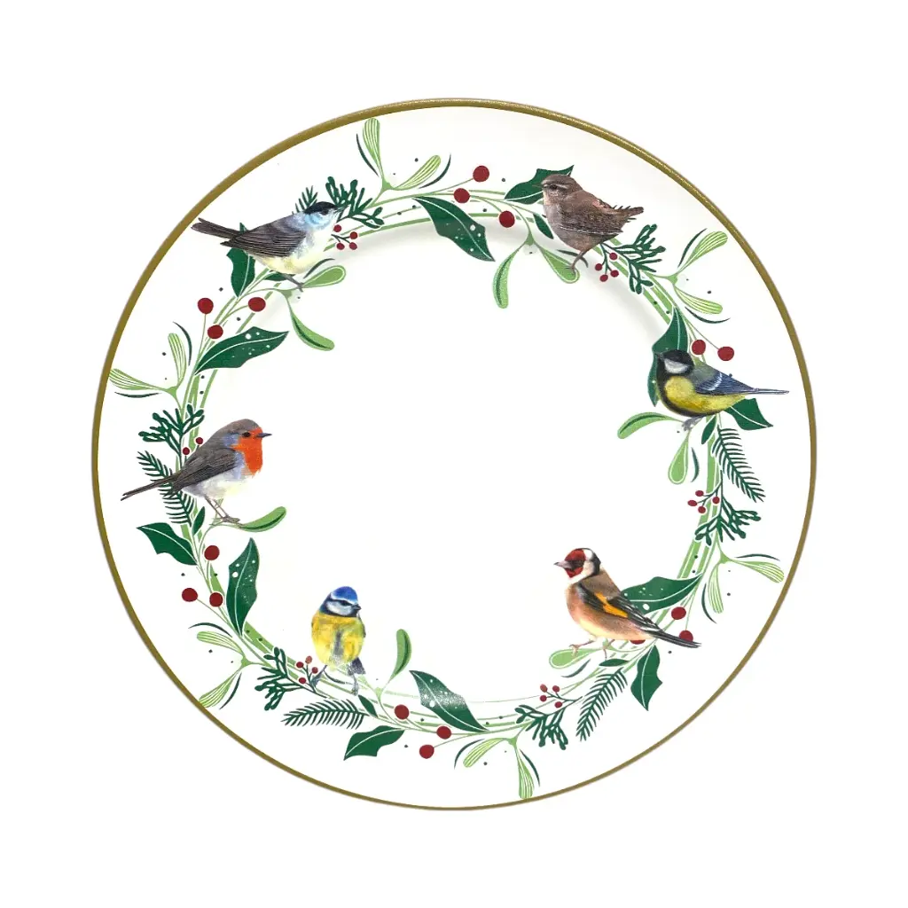 Plato base navideño, estilo moderno. 33cm, Pajaritos y hojas.