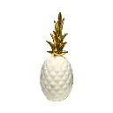 Piña Decorativa de Cerámica Blanca/Dorada, Estilo Nórdico Moderno, Centro de Mesa, 12x30Cm.