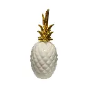 Piña Decorativa de Cerámica Blanca/Dorada, Estilo Nórdico Moderno, Centro de Mesa, 9x22Cm.