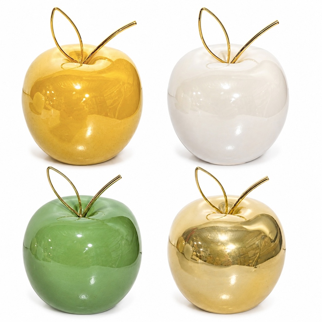 Manzana Decorativa de Cerámica Premium, estilo Glam. 9x10cm