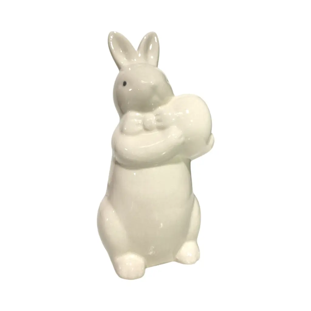 Conejo de Pascua en Cerámica Blanca Brillante, 7.5x16 Cm. 