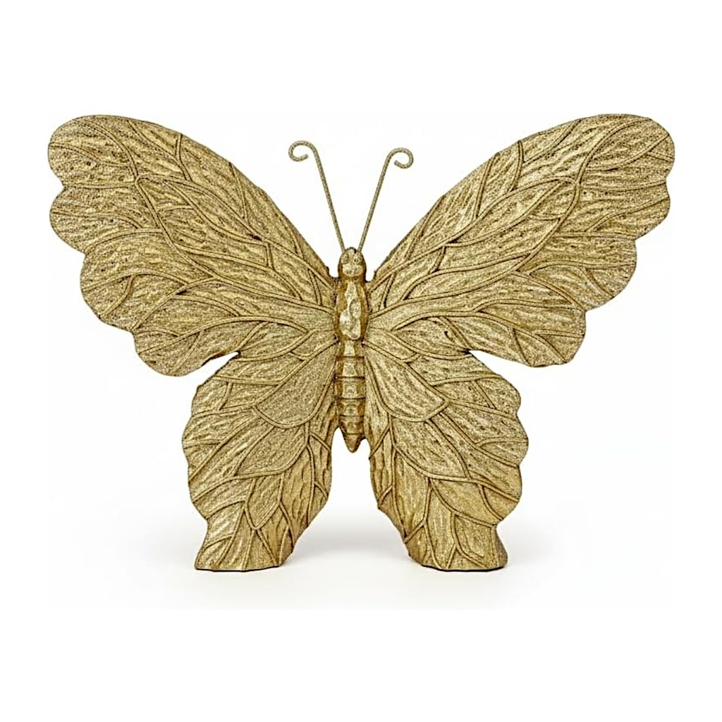 Mariposa Decorativa de Poliresina con textura Natural dorada, Ref:TG172404 21x3.5x15.5cm