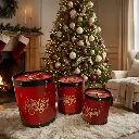 Tambor Metálico Navideño Setx3pcs. Rojo vino 39x47cm, 32x38cm, 27x30cm