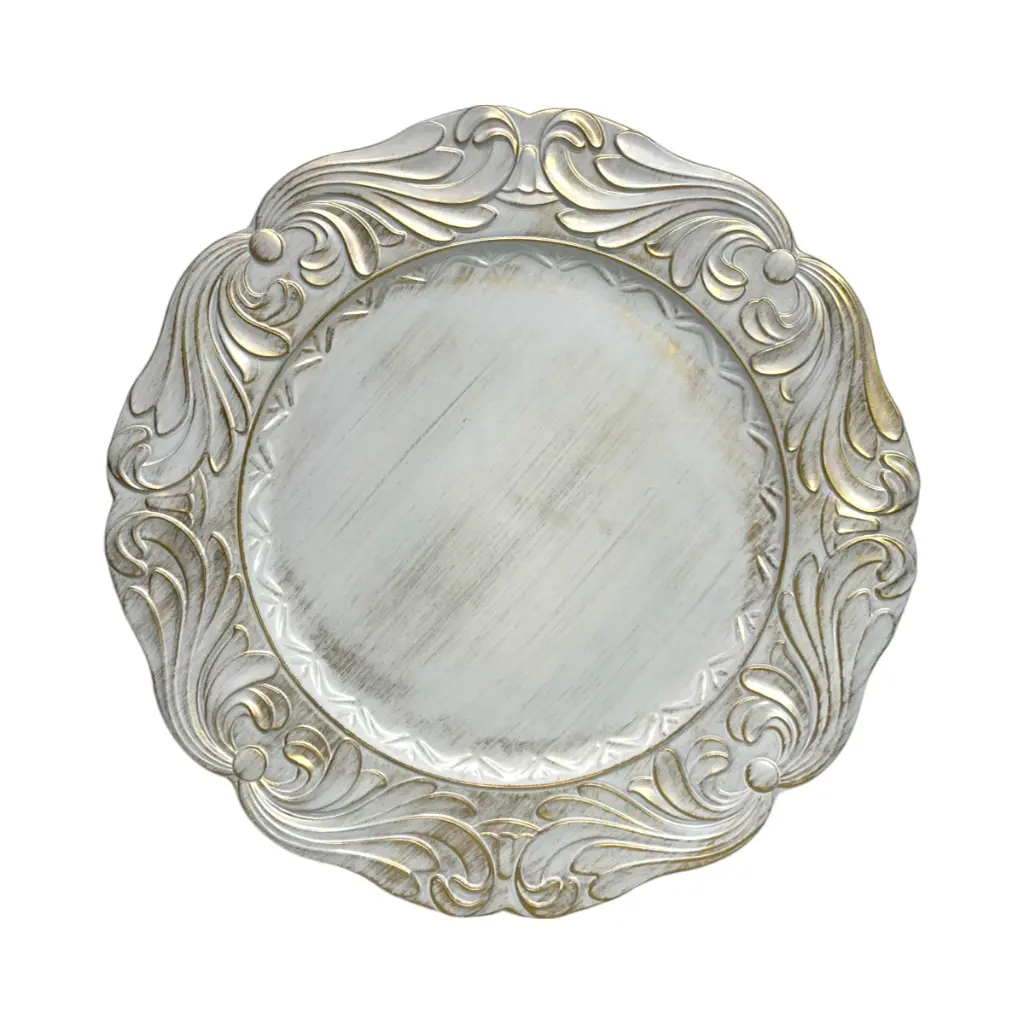 Plato Base Blanco con dorado Vintage de pvc, Ref:PT131-043 Ø33cm