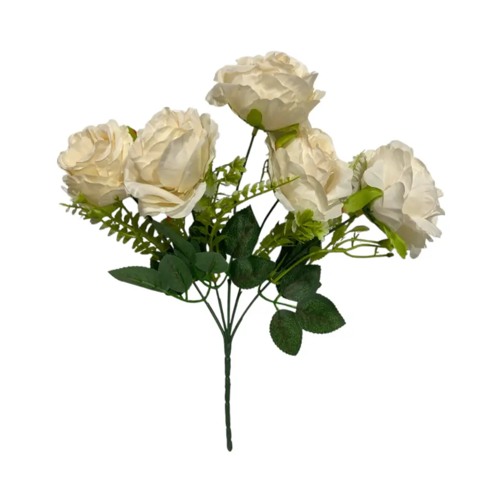 Flor artificial, crema tela y pvc, 33cm  