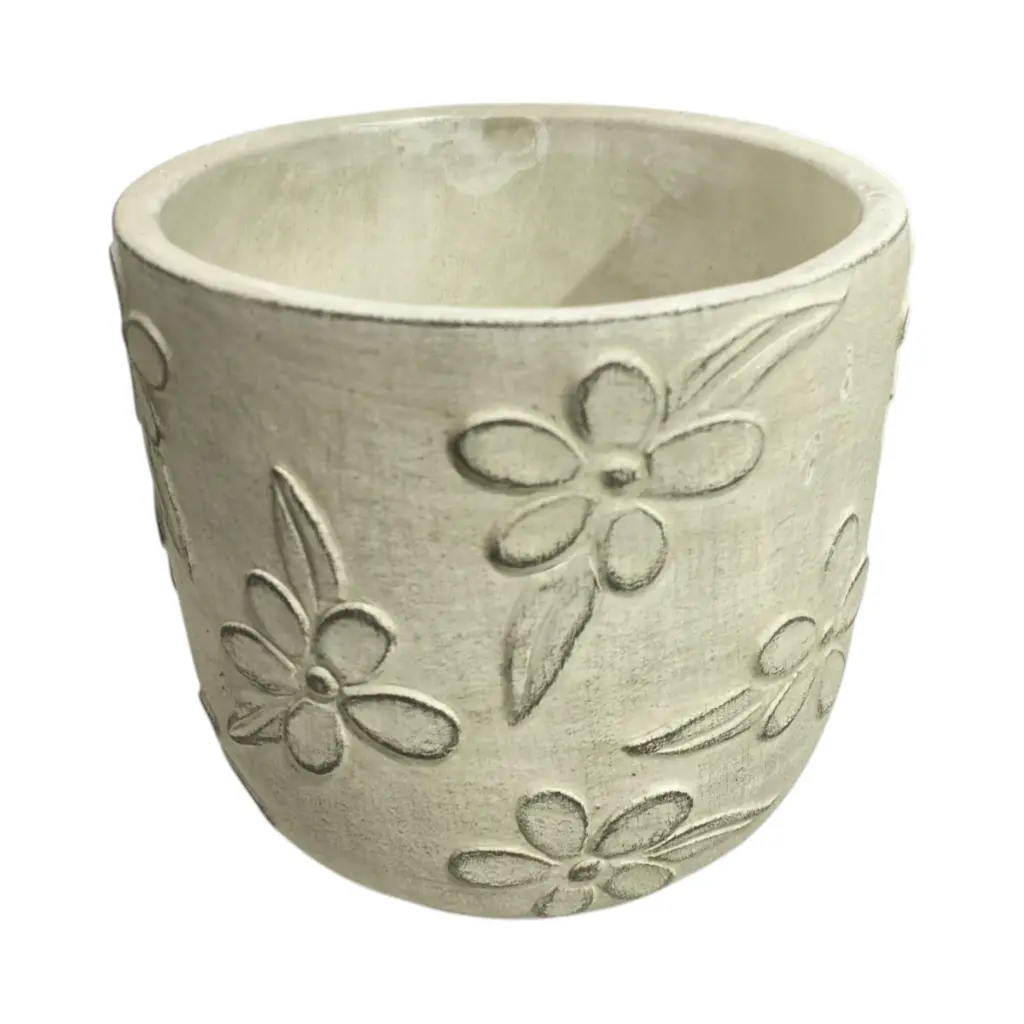 Maceta de cerámica rústica, diseño floral, Ø13x12.5cm 