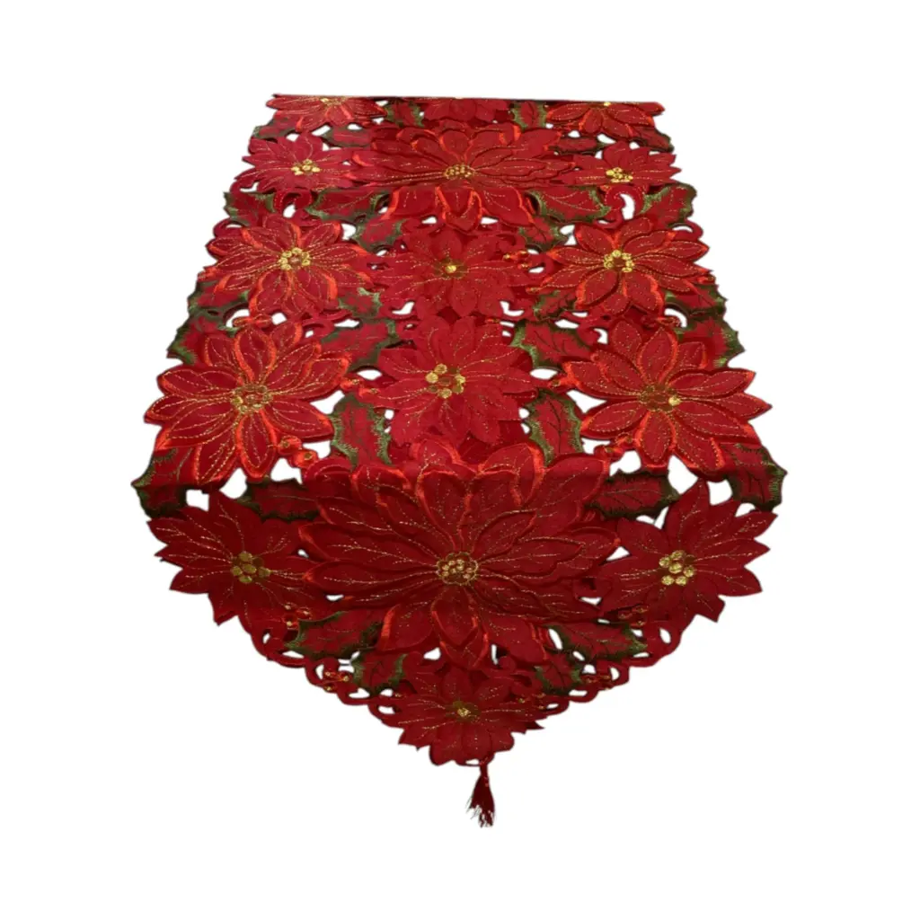 Camino de Mesa Navideño Ponsetias Rojo Troquelado. 40x190cm 