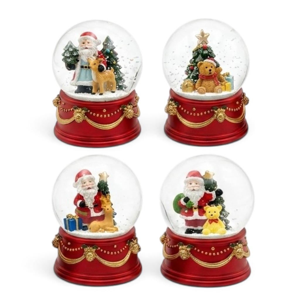 Esfera de cristal navideña de Noel, base roja 4Mod. Ø8cmx9cm