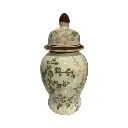Jarrón Tibor de Cerámica Beige/Verde Musgo. Ø12cm x 25cm