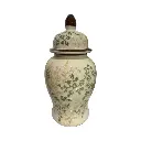 Jarrón Tibor de Cerámica Beige/Verde Musgo. Ø16cm x 32cm 