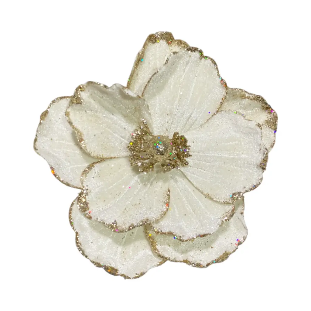 Flor Navideña Artf. Magnolia Crema, Terciopelo Alambrado. Ref:FD-2620 (Ø20cmx20cm)