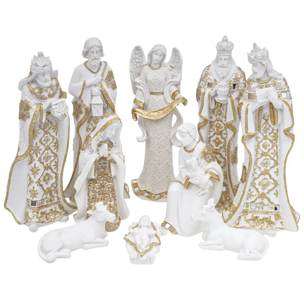 Nacimiento Blanco/Dorado, polirresina x10pz. Ref:TG476707 (13x8x31cm)