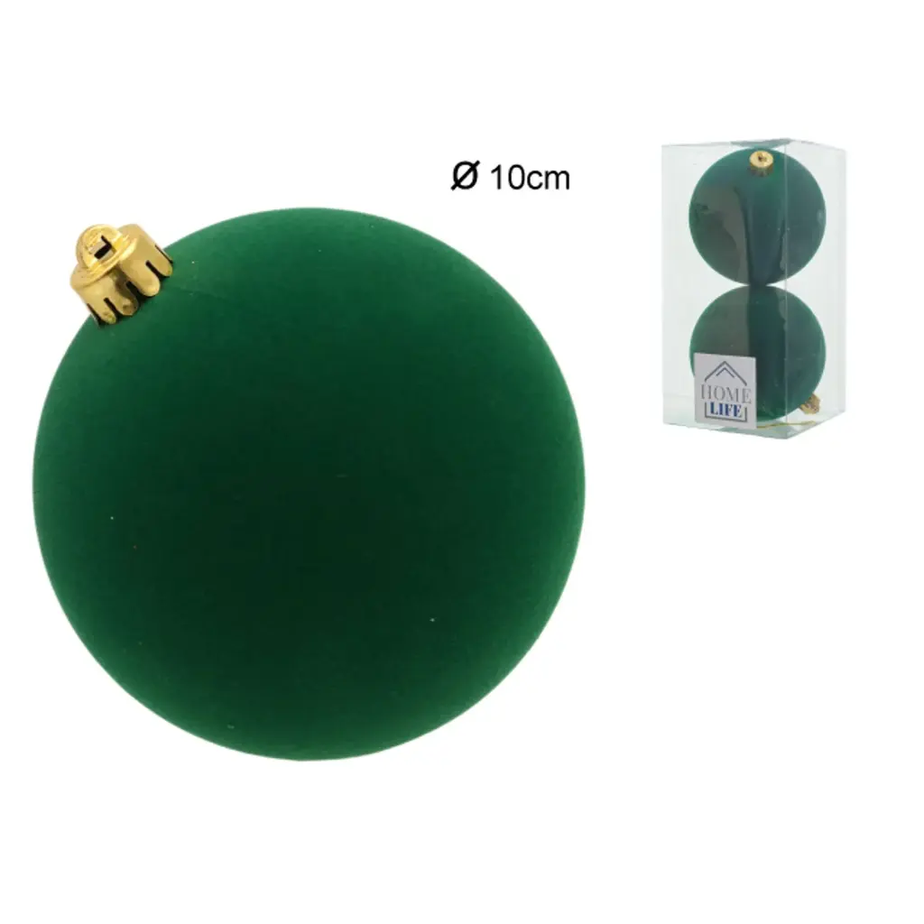 Esfera Navideña Terciopelo Verde Folcky Ø 10cm, set x 2pcs. Ref:AR3-1002(FL)-LGR26 