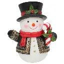 Hombre de Nieve traje negro/dorado con sombrero, poliresina. Ref:TG762856A Ø13x17cm