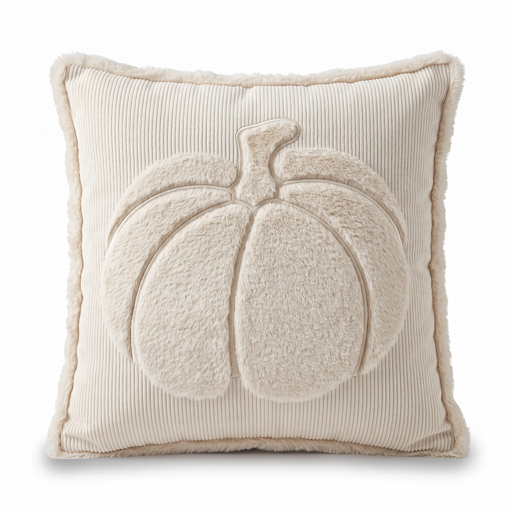 Forro de cojín calabaza de felpa beige, 45x45cm.