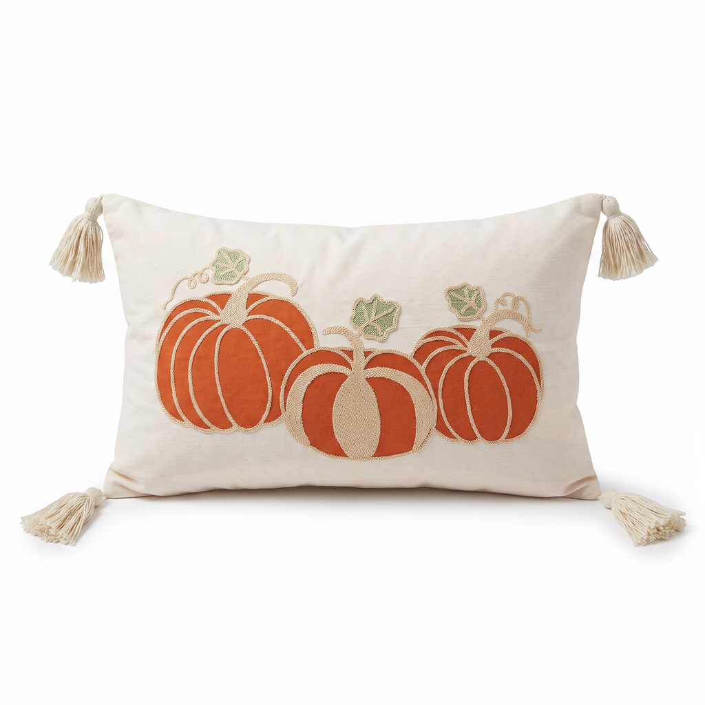 Forro de cojín rectangular, calabazas de terciopelo y yute, 30x50cm