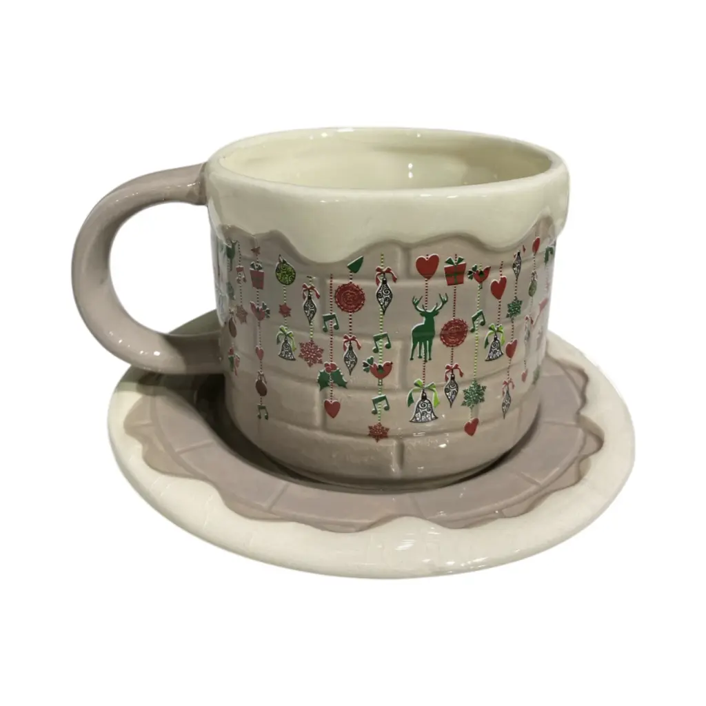 Taza con Plato Navideño cerámica. Ref:LD64069-1. 300cc