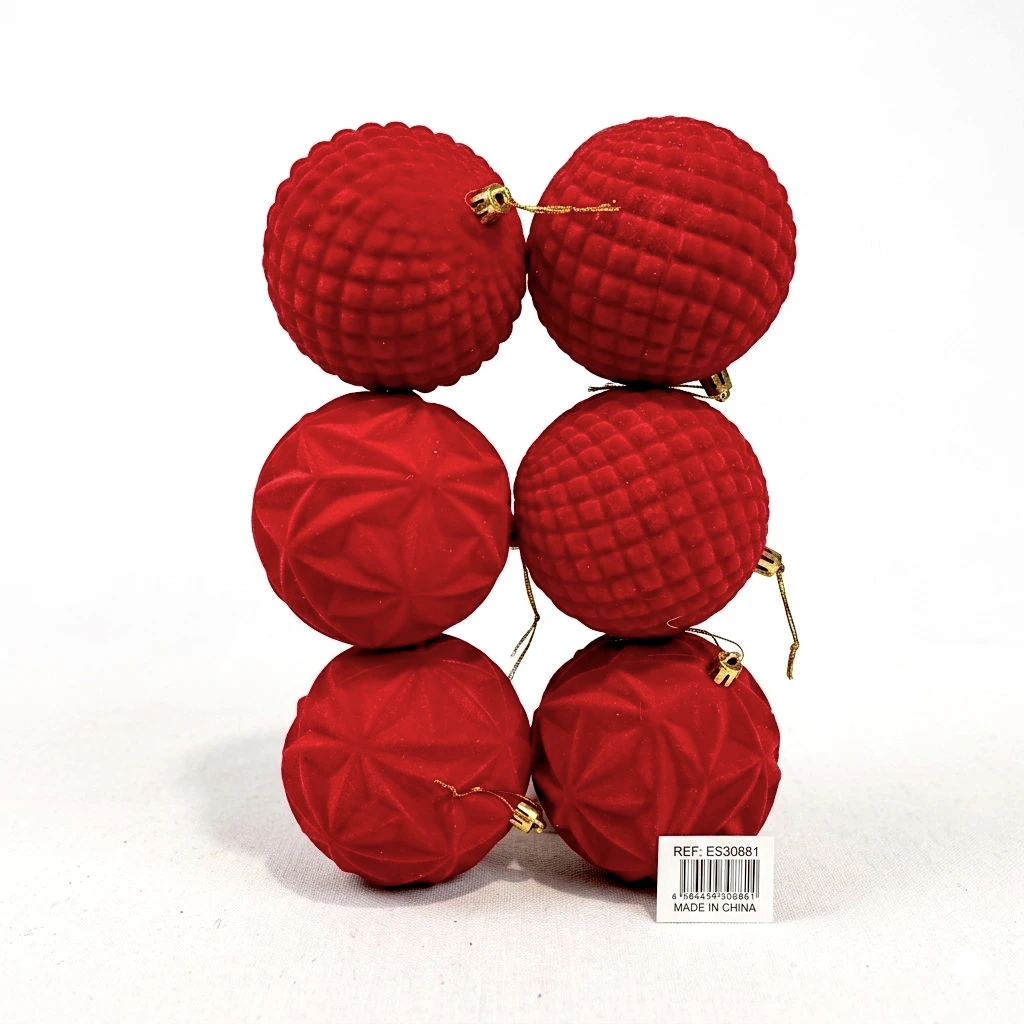 Esfera Navideña Rojo Velvet Ø10cm, set x6pcs. Ref:ES30881