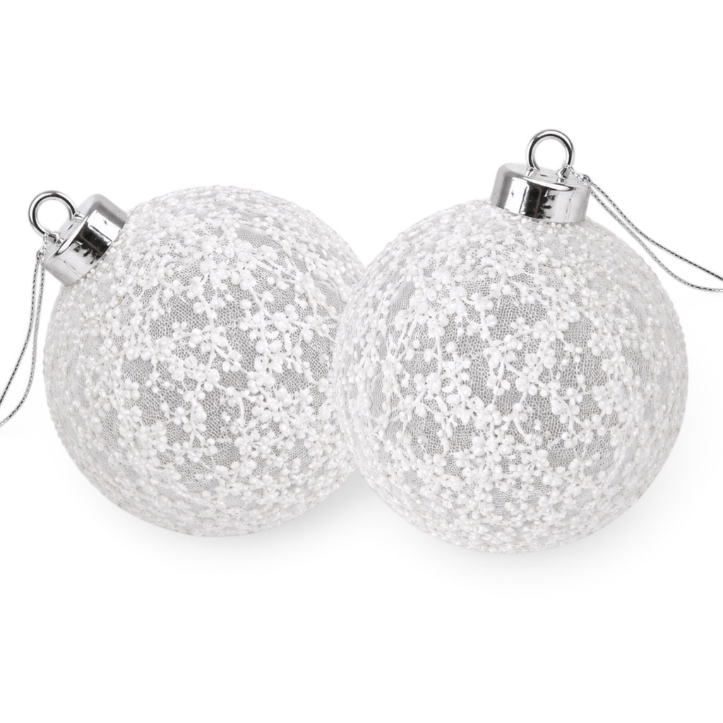 Esfera Navideña Blanca Ø10cm, set x 2pcs. Ref:ES30887
