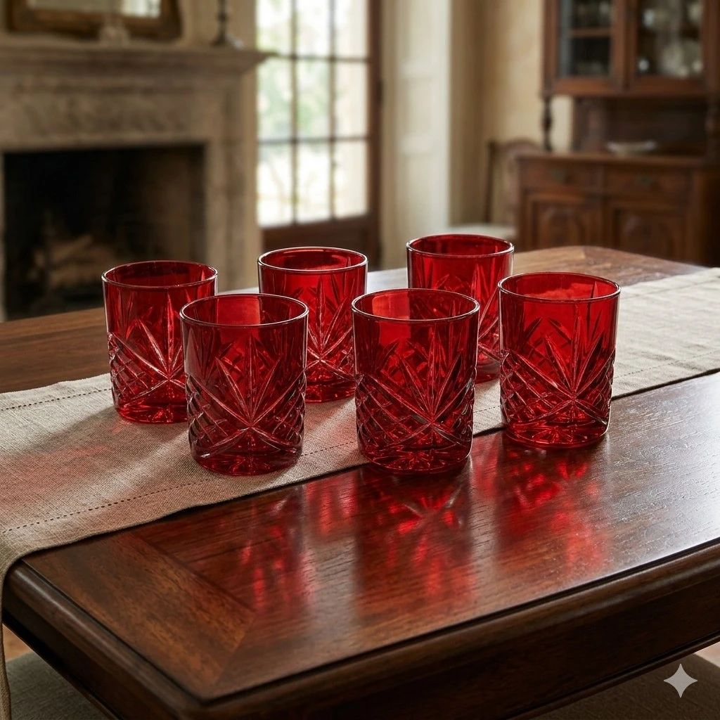 Vasos de vidrio rojos set x 6pcs. 320ml. Ref:ES27895-6. 8.3x9.7cm