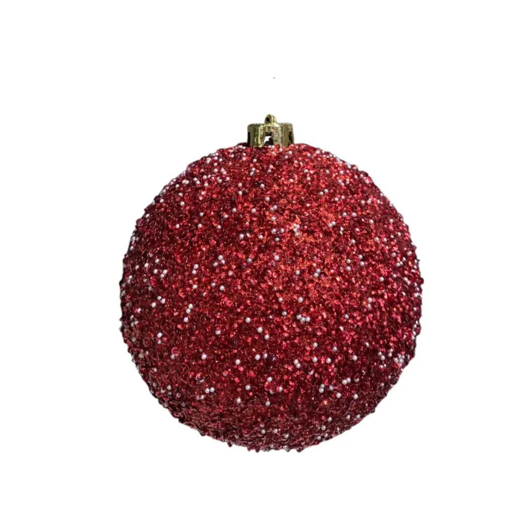 Esfera Navideña Roja con perlas y lentejuelas Ø15cm. Ref:ES29596