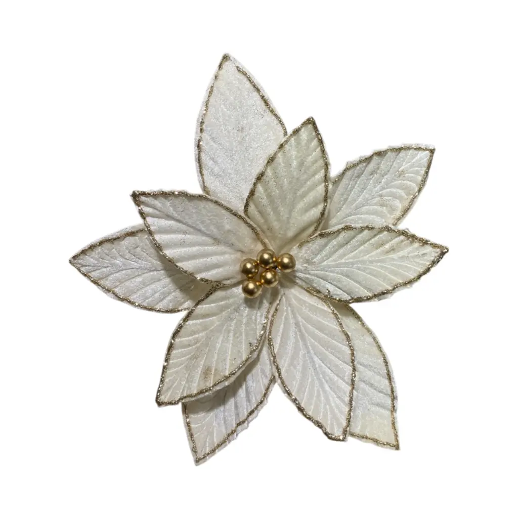 Flor Navideña Beige/Champagne de Terciopelo, Ø30cm  