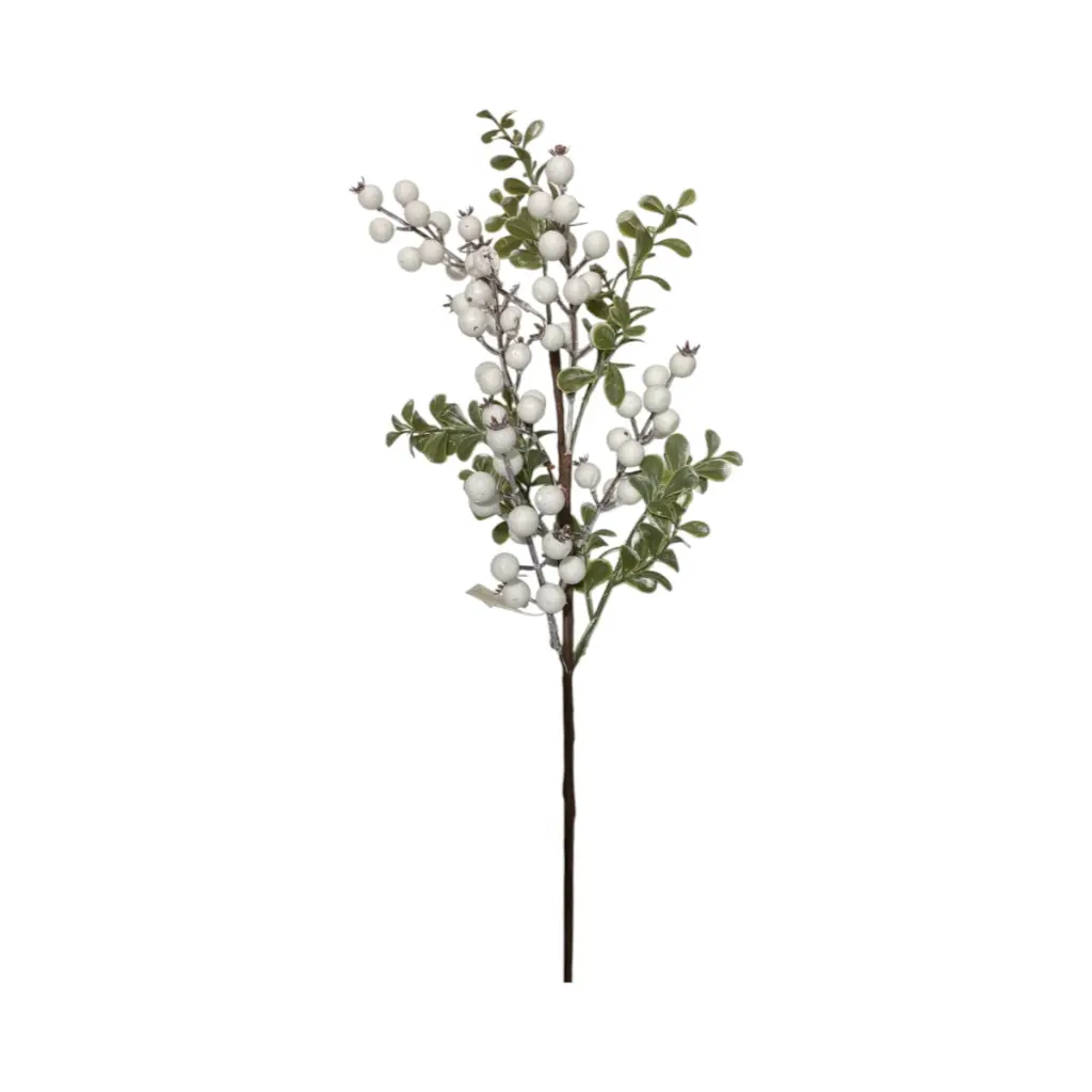 Rama Navideña bayas blancas hojita verde, 65cm