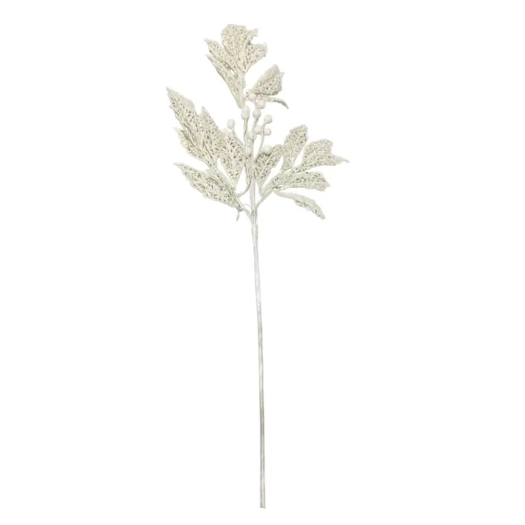 Rama Navideña hojas pvc blanca 78cm
