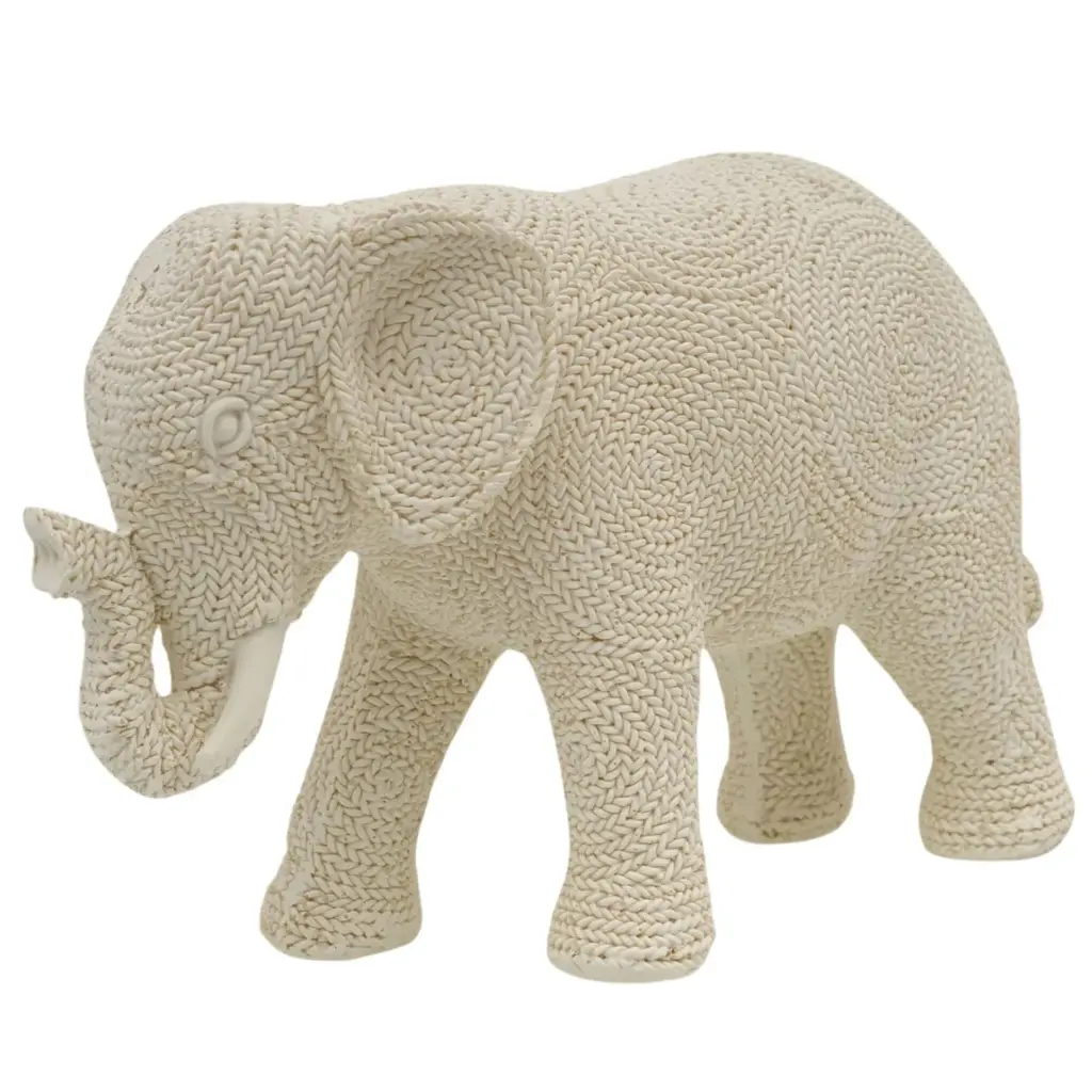 Elefante blanco textura tejido, poliresina. Ref:ES31846. 23x9x15cm 