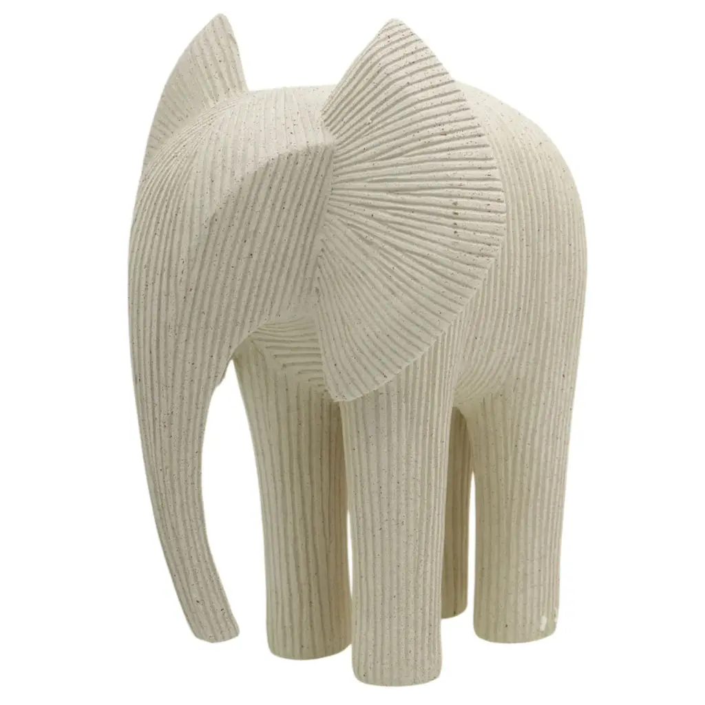 Elefante blanco textura líneas, poliresina. Ref:ES31851. 25x20x29cm