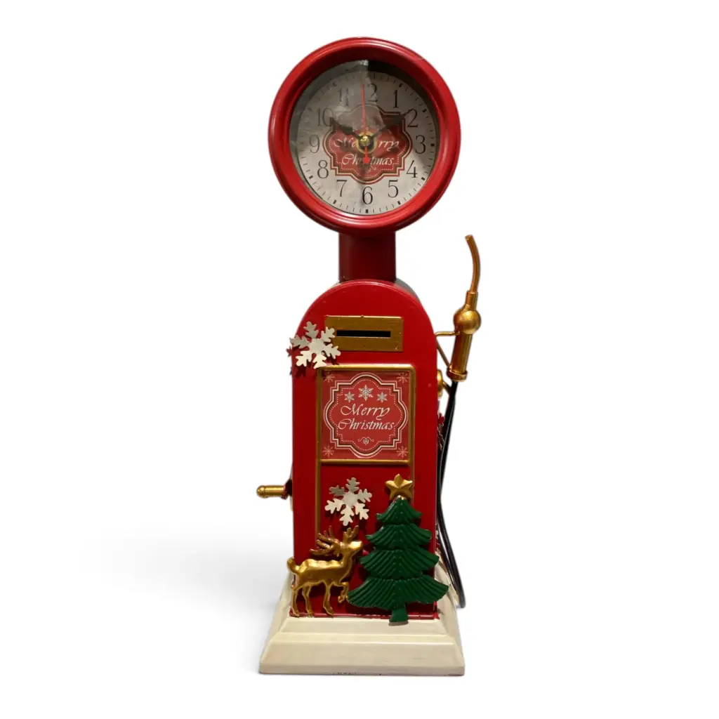 Reloj Navideño surtidor vintage de gasolina, metálico. 13x13x39.5cm 