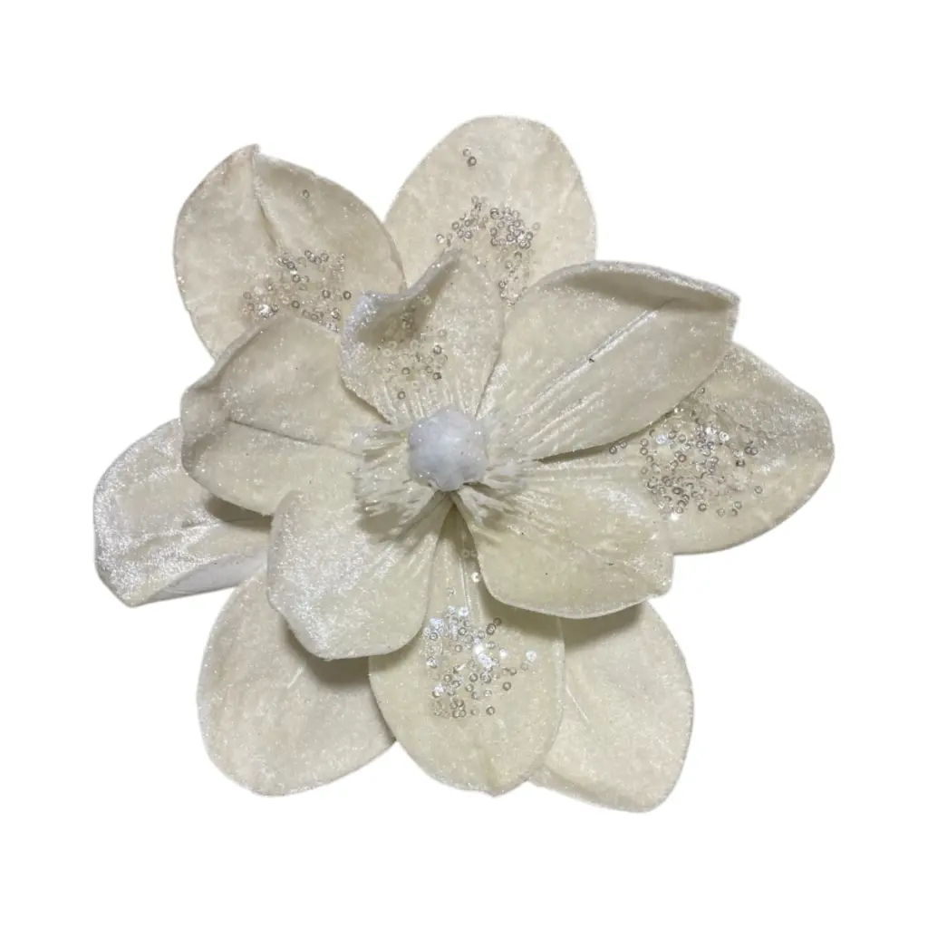 Flor Navideña Beige terciopelo con lentejuelas, Ø24cm 