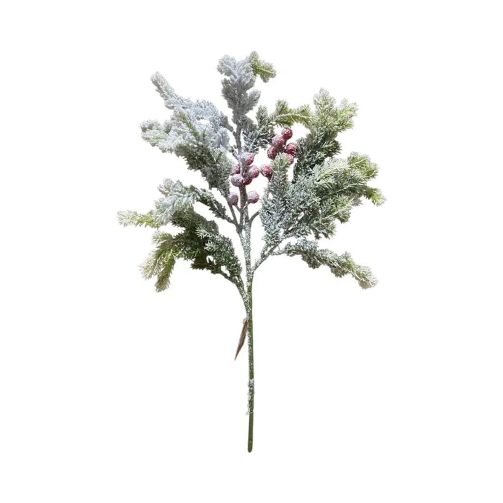 Rama Navideña pino nevado con bayas. 55cm