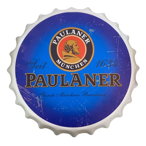 [21887] APLIQUE METALICO TAPA DE CERVEZA PAULANER MÜNCHEN 40X40CM