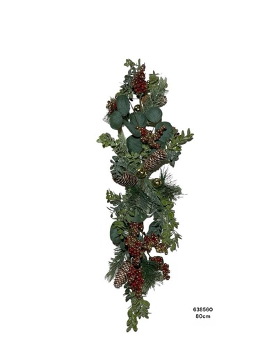 [8679811638560] ARREGLO DE PINO FRUTOS ROJOS BELLOTA Y CASCABEL 80CM