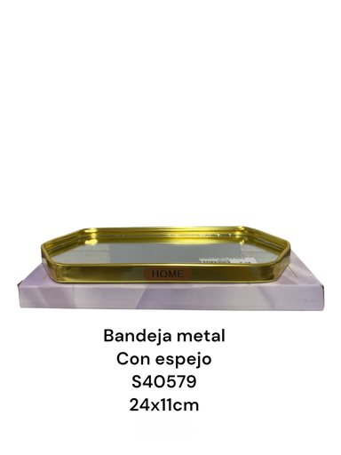 [S40579] BANDEJA DE METAL CON ESPEJO 24X11CM