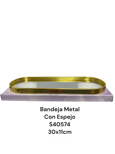 [S40574] BANDEJA DE METAL CON ESPEJO 30X11CM