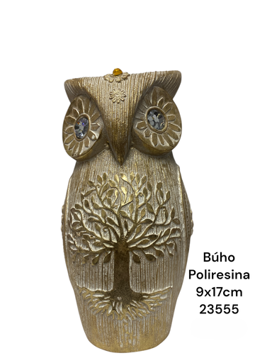 [23555] BUHO POLIRESINA DORADO  9X17CM