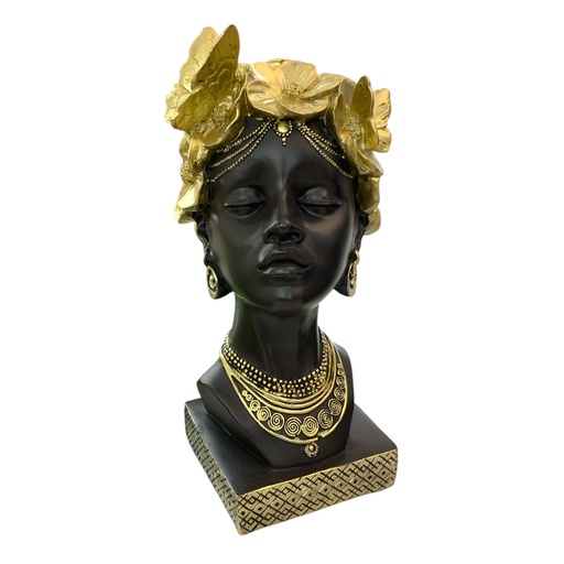 [22366] BUSTO AFRICANA C/FLORES RESINA 9X25CM