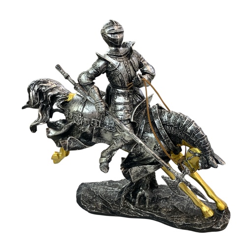 [21743] CABALLERO MEDIEVAL A CABALLO 37X34CM. POLIRESINA