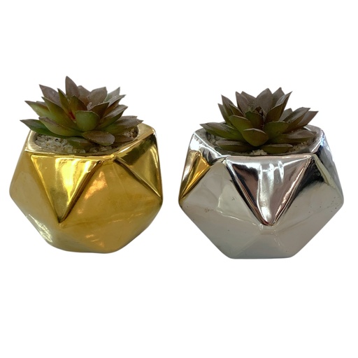 [21068] CACTUS CON MACETERO PLATA/DORADO 10X10CM